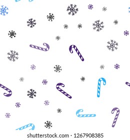 Dark BLUE vector seamless template with sweet christmas sticks.