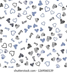 Dark BLUE vector seamless template with text LOVE YOU, hearts. Illustration with phrase LOVE YOU, hearts for valentine's day. Pattern for trendy fabric, wallpapers.