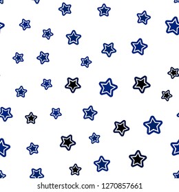 Dark BLUE vector seamless template with sky stars. Shining colored illustration with stars. Pattern for trendy fabric, wallpapers.