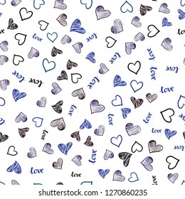 Dark BLUE vector seamless template with text LOVE YOU, hearts. Illustration with words of love, hearts in abstract style. Pattern for design of fabric, wallpapers.