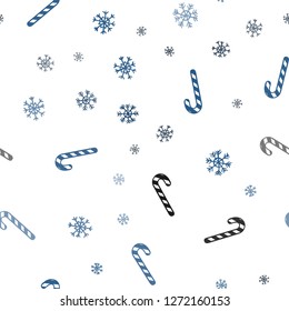 Dark BLUE vector seamless template with sweet christmas sticks.