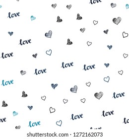 Dark BLUE vector seamless template with text LOVE YOU, hearts. Illustration with phrase LOVE YOU, hearts for valentine's day. Texture for window blinds, curtains.
