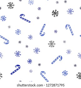 Dark BLUE vector seamless template with sweet christmas sticks.