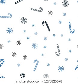 Dark BLUE vector seamless template with sweet christmas sticks.