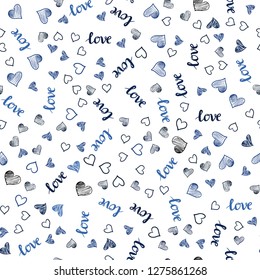 Dark BLUE vector seamless template with text LOVE YOU, hearts. Romantic illustration with colorful phrase LOVE YOU, hearts. Design for wallpaper, fabric makers.