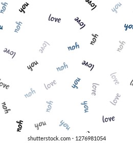 Dark BLUE vector seamless template with text LOVE YOU. Illustration with phrase LOVE YOU for valentine's day. Template for business cards, websites.