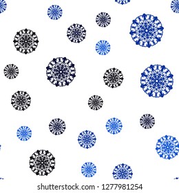 Dark BLUE vector seamless template with ice snowflakes. Shining colored illustration with snow in christmas style. Pattern for design of fabric, wallpapers.