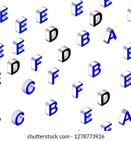 Dark BLUE vector seamless template with 3D isolated letters. Colorful 3D alphabet signs with gradient on white background. Template for business cards, websites.