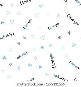 Dark BLUE vector seamless template with doodle hearts. Hearts on blurred abstract background with colorful gradient. Design for ad, poster, banner of Valentine Day.