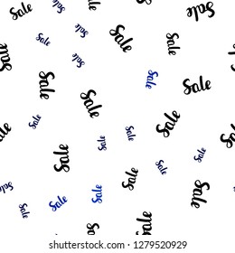Dark BLUE vector seamless template with selling words. Illustration with signs of sales on abstract template. Template for season sales, shopping ads.