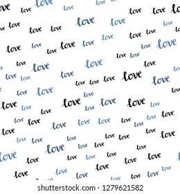 Dark BLUE vector seamless template with text LOVE YOU. Colorful illustration with quote LOVE YOU in celebration style. Texture for window blinds, curtains.