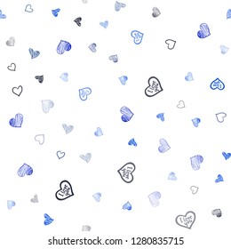Dark BLUE vector seamless template with doodle hearts. Beautiful colored illustration with hearts in celebration style. Design for ad, poster, banner of Valentine Day.