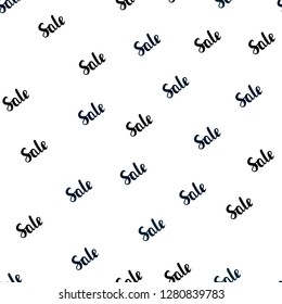 Dark BLUE vector seamless template with selling words. Gradient illustration with discount signs on white backdrop. Backdrop for mega promotions, discounts.