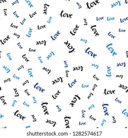 Dark BLUE vector seamless template with text LOVE YOU. Illustration with colorful phrase LOVE YOU in romantic style. Design for wallpaper, fabric makers.