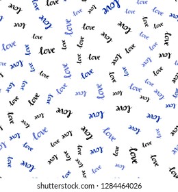 Dark BLUE vector seamless template with text LOVE YOU. Decorative illustration with words of love in abstract style. Texture for window blinds, curtains.