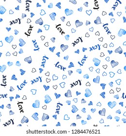 Dark BLUE vector seamless template with text LOVE YOU, hearts. Design in doodle style with text LOVE YOU, hearts. Design for wallpaper, fabric makers.