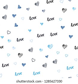 Dark BLUE vector seamless template with text LOVE YOU, hearts. Colorful gradient phrase LOVE YOU, hearts in abstract style. Design for wallpaper, fabric makers.