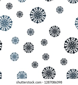 Dark BLUE vector seamless template with ice snowflakes. Glitter abstract illustration with crystals of ice. Design for textile, fabric, wallpapers.