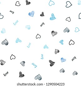 Dark BLUE vector seamless template with text LOVE YOU, hearts. Colorful gradient phrase LOVE YOU, hearts in abstract style. Design for textile, fabric, wallpapers.