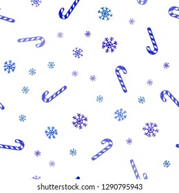 Dark BLUE vector seamless template with sweet christmas sticks.