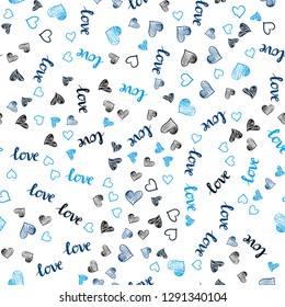 Dark BLUE vector seamless template with text LOVE YOU, hearts. Colorful gradient phrase LOVE YOU, hearts in abstract style. Design for wallpaper, fabric makers.