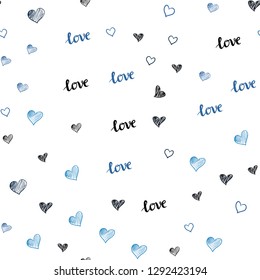 Dark BLUE vector seamless template with text LOVE YOU, hearts. Illustration with words of love, hearts in abstract style. Design for wallpaper, fabric makers.