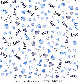 Dark BLUE vector seamless template with text LOVE YOU, hearts. Romantic illustration with colorful phrase LOVE YOU, hearts. Template for business cards, websites.