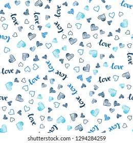 Dark BLUE vector seamless template with text LOVE YOU, hearts. Illustration with phrase LOVE YOU, hearts for valentine's day. Design for wallpaper, fabric makers.