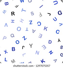Dark BLUE vector seamless template with isolated letters. Colored alphabet signs with gradient on white background. Texture for window blinds, curtains.