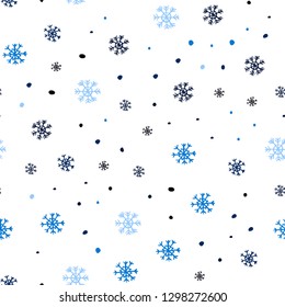 Dark BLUE vector seamless template with ice snowflakes. Modern geometrical abstract illustration with snowflakes. Pattern for design of fabric, wallpapers.