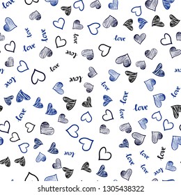 Dark BLUE vector seamless template with text LOVE YOU, hearts. Colorful illustration with quote LOVE YOU, hearts. Design for wallpaper, fabric makers.