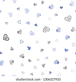 Dark BLUE vector seamless template with doodle hearts. Glitter abstract illustration with colorful hearts in romantic style. Pattern can be used for valentine's ad, booklets.