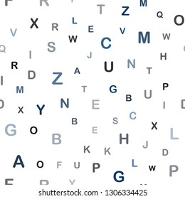 Dark BLUE vector seamless template with isolated letters. Blurred design in simple style with signs of alphabet. Pattern for trendy fabric, wallpapers.