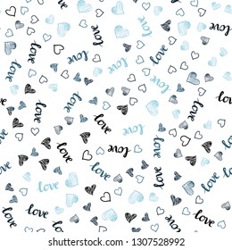 Dark BLUE vector seamless template with text LOVE YOU, hearts. Romantic illustration with colorful phrase LOVE YOU, hearts. Design for wallpaper, fabric makers.