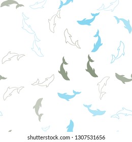 Dark BLUE vector seamless template with dolphins. Modern abstract illustration with sea dolphins. Pattern for websites of animals.