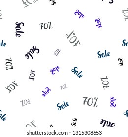 Dark BLUE vector seamless template with 70% selling. Gradient illustration with discount signs on white backdrop. Design for business ads, commercials.