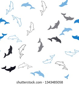 Dark BLUE vector seamless template with dolphins. Natural illustration with sea dolphins. Natural design for wallpapers.
