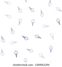 Dark BLUE vector seamless template with tasty ice-cream. Set of abstract ice-cream cones with colorful gradient. Pattern for ad, booklets, leaflets of restaurants.