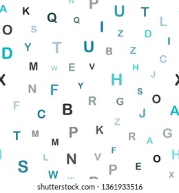Dark BLUE vector seamless template with isolated letters. Blurred design in simple style with signs of alphabet. Texture for window blinds, curtains.