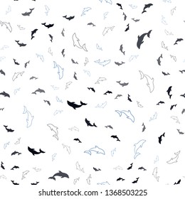 Dark BLUE vector seamless template with dolphins. Decorative design in natural style with sea dolphins. Template for natural magazines.