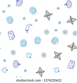 Dark BLUE vector seamless template with organic meal. Decorative shining illustration with food on abstract template. Design for ad, poster, banner of cafes or restaurants.