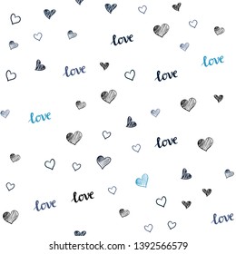 Dark BLUE vector seamless template with text LOVE YOU, hearts. Colorful gradient phrase LOVE YOU, hearts in abstract style. Pattern for trendy fabric, wallpapers.
