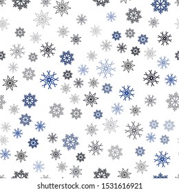 Dark BLUE vector seamless template with ice snowflakes. Decorative shining illustration with snow on abstract template. Trendy design for wallpaper, fabric makers.