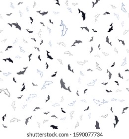 Dark BLUE vector seamless template with dolphins. Decorative design in natural style with sea dolphins. Template for natural magazines.