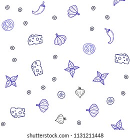 Dark BLUE vector seamless texture with delicious snacks. Beautiful colored illustration with food in doodle style. Pattern for ad, booklets, leaflets of restaurants.