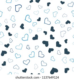 Dark BLUE vector seamless texture with lovely hearts. Blurred decorative design in doodle style with hearts. Pattern for marriage gifts, congratulations.