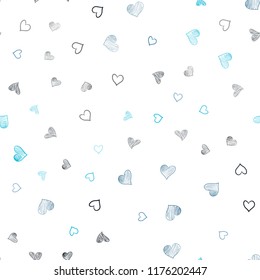 Dark BLUE vector seamless texture with lovely hearts. Beautiful colored illustration with hearts in celebration style. Template for Valentine's greeting postcards.