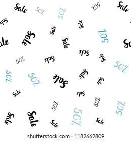 Dark BLUE vector seamless texture with selling prices 50 %. Shining colorful illustration with isolated selling prices. Backdrop for ads, leaflets of Black Friday.