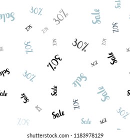 Dark BLUE vector seamless texture with selling prices 30 %. Shining colorful illustration with isolated selling prices. Backdrop for super sales on Black Friday.