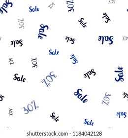 Dark BLUE vector seamless texture with selling prices 30 %. Gradient illustration with discount signs on white backdrop. Pattern for ads, posters, banners of sales.
